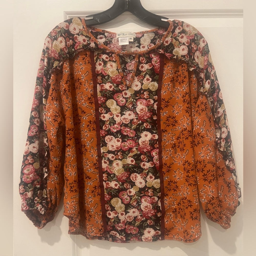 Go Fish boho style long sleeve blouse size medium